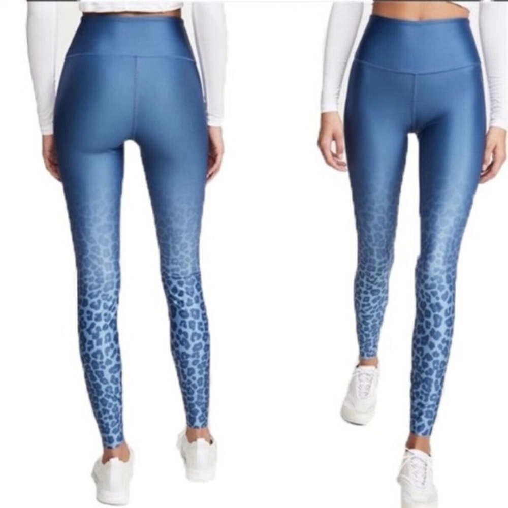 Good American High Waisted Ombré Leopard Print Leggings Satin Blue